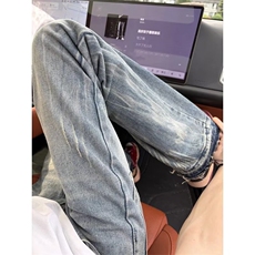 秋季美式闪电纹牛仔裤高街潮流痞帅百搭毛边直筒长裤，男装牛仔裤，星座410-6（原星座1304-1）
