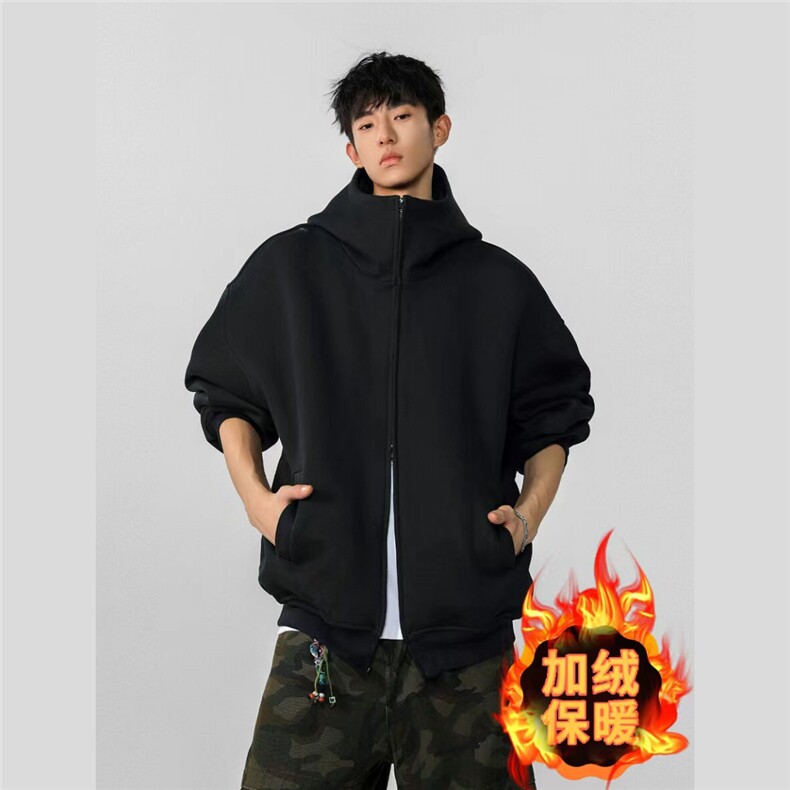 加绒加厚冬款男连帽卫衣高领开衫保暖外套WY29P52,男装棉衣,星座1013-1