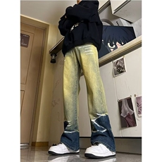高街水波纹牛仔裤男女韩版潮流直筒2025冬季ins长裤RK2333-P50，男装牛仔裤，星座412-2
