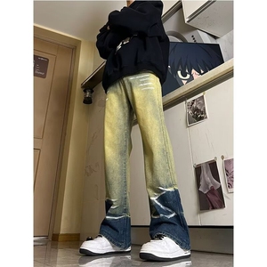 高街水波纹牛仔裤男女韩版潮流直筒2025冬季ins长裤RK2333-P50图片