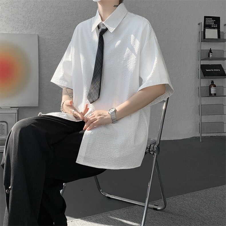 学院风jk领带条纹短袖衬衫大码休闲上衣高级感半袖衬衣DC5010/P55图片