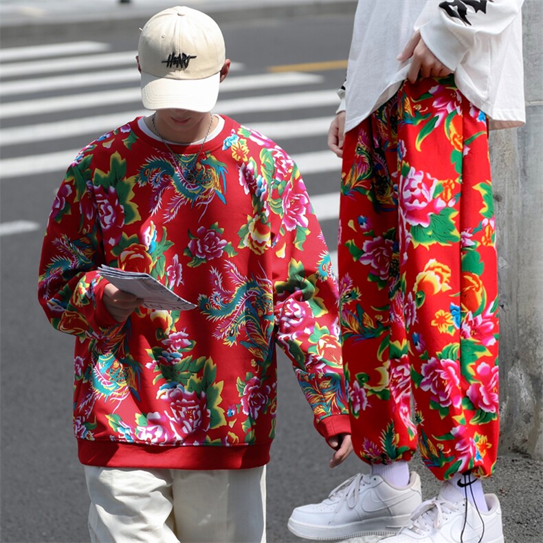 B204套装秋冬男女加绒保暖防寒东北大花卫衣卫裤套装团队服风,男装休闲套装,星座115A(原星座507）