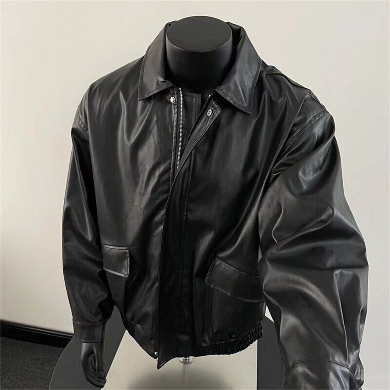 潮牌美拉德男秋冬季加绒痞帅机车服休闲宽松真皮夹克Y1014/P62图片