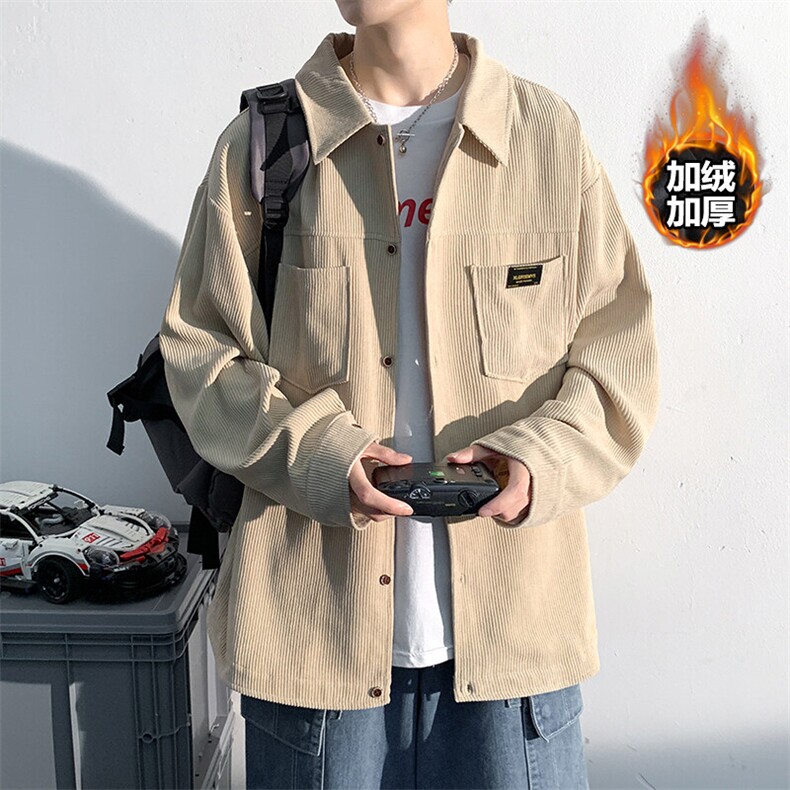 2025冬款加绒保暖灯芯绒光影白墙男休闲潮长袖衬衫外套J60821-P65,男装夹克,电商A001-1