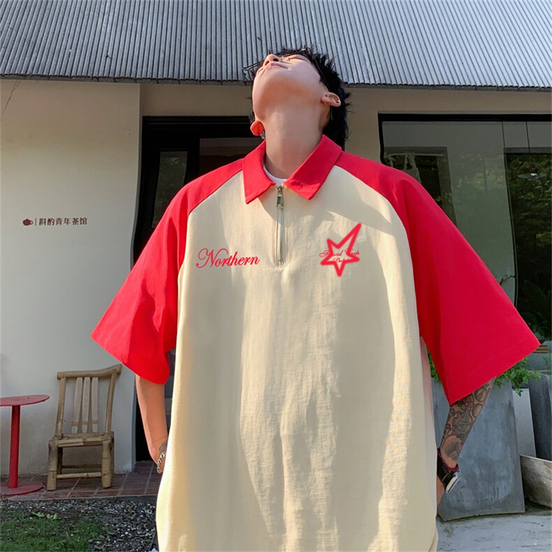 港风重磅全棉撞色插肩袖polo衫短袖男T恤GP3190-P45控78图片