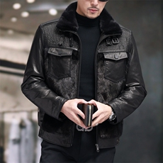 BIJ2505冬季海宁真皮羽绒服男山羊皮夹克翻领时尚男装机车皮衣，男装夹克，电商B360