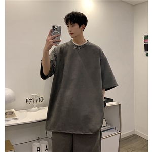 1港风模麂皮绒短袖T恤男DT8766P23短裤男DK8767P32套装TZ8757P55图片