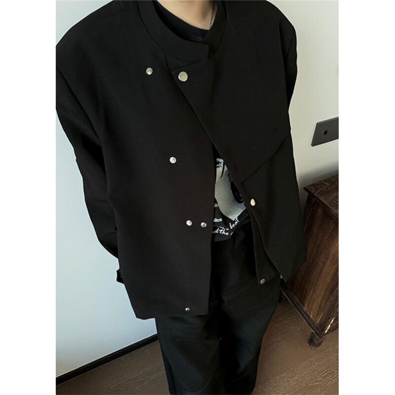 春季新中式垫肩斜门襟西服外套男解构设计感痞帅立领夹克 XZ10图片