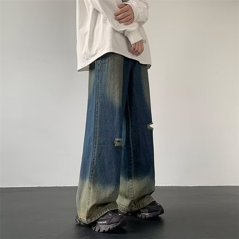 美式高街牛仔裤男韩版潮破洞阔腿春季2024新款ins长裤RK1495-P46,男装牛仔裤,星座412-3