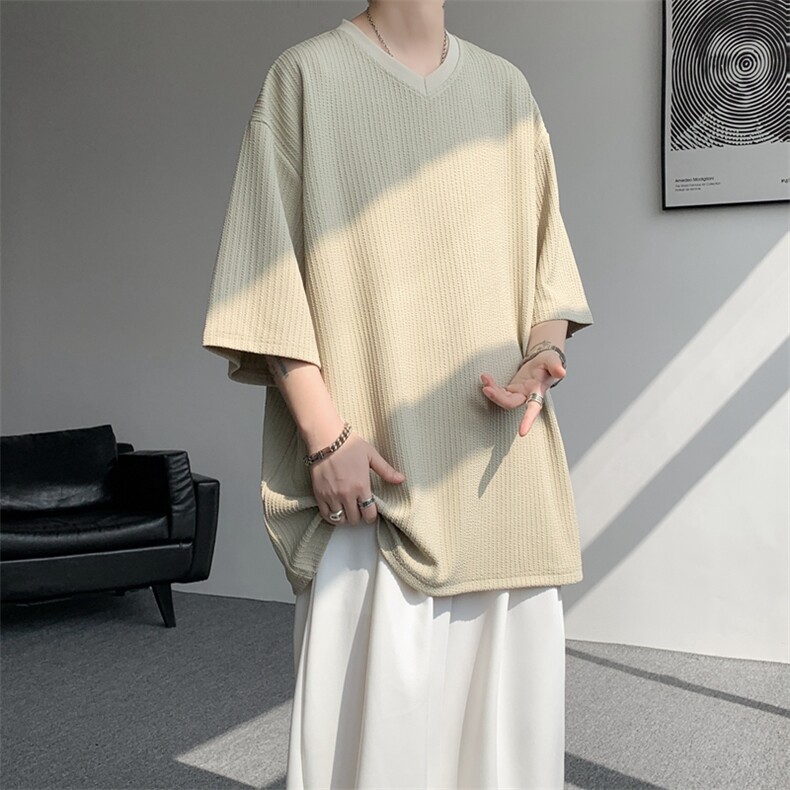 8XL-M短袖肌理感冰丝凉感T恤特大码鸡心领半袖纯色体恤DX1216/P28,男装T恤,电商B238