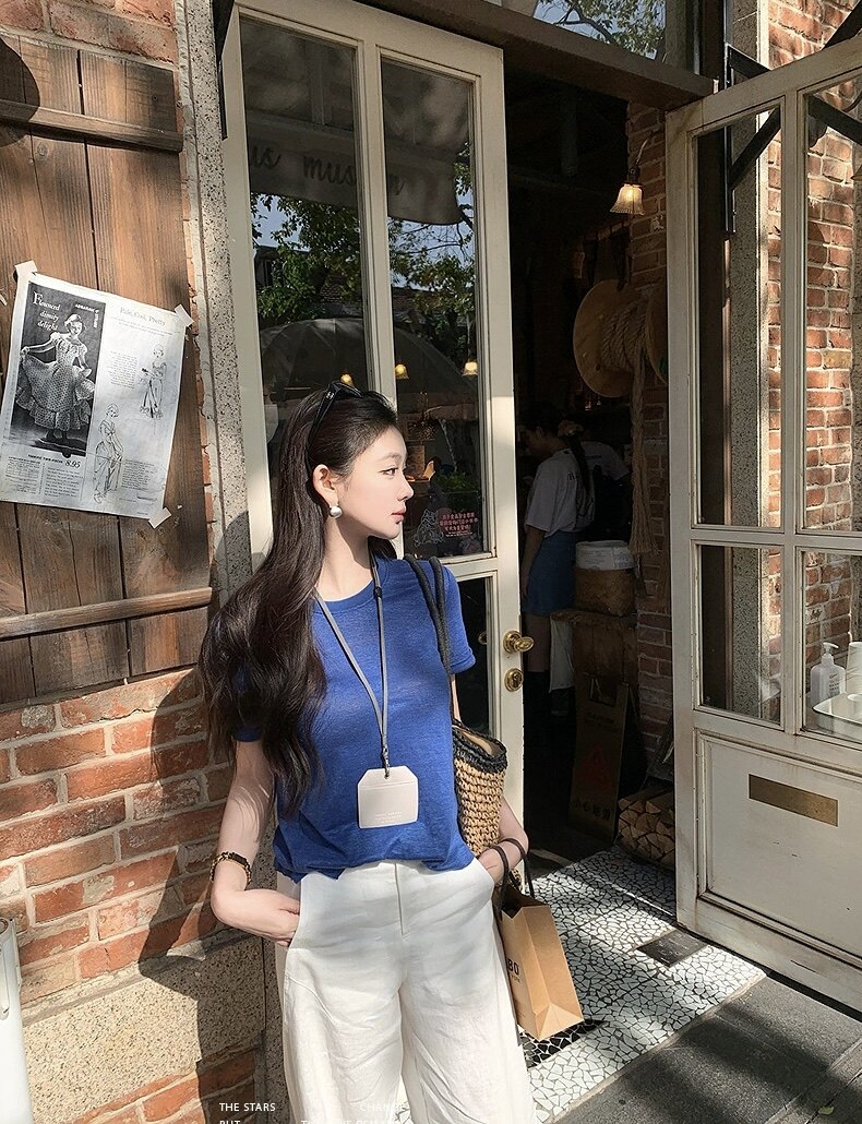 麻棉感夏季凉感冰透休闲百搭显瘦T恤短袖,女装T恤,湘姗