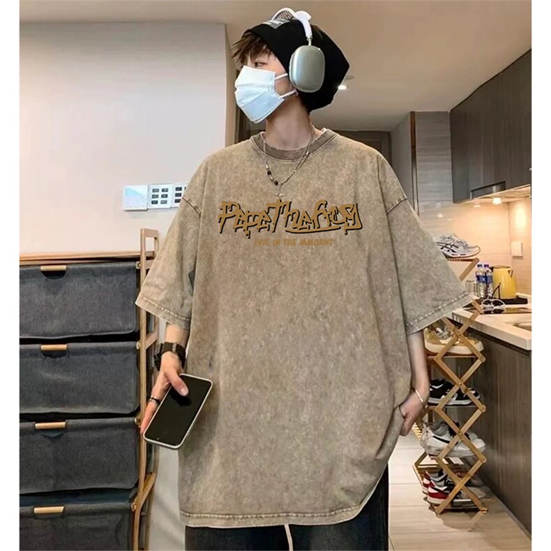 抖音得物供货240克重磅现货宽松美式纯棉水洗做旧印花T恤ATSX12,男装T恤,电商A443