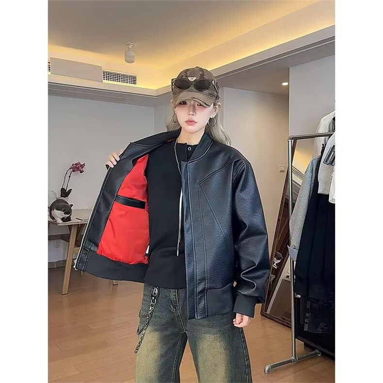 欧货pu皮外套男2025冬新款洋气机车服夹克港风上衣W6817-P65图片