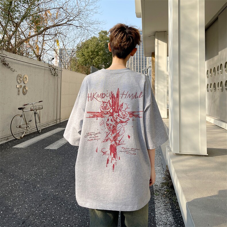 图案已注册夏季新款日系青年短袖T恤男潮宽松半袖体恤衫D175/P25，男装T恤，电商B209