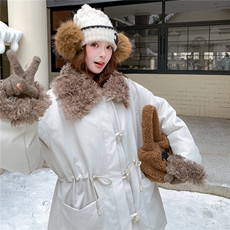 拼环保羊羔毛宽松款派克棉服可收腰--2B72--8867--P215--K298，女装派克服，乐吉娜