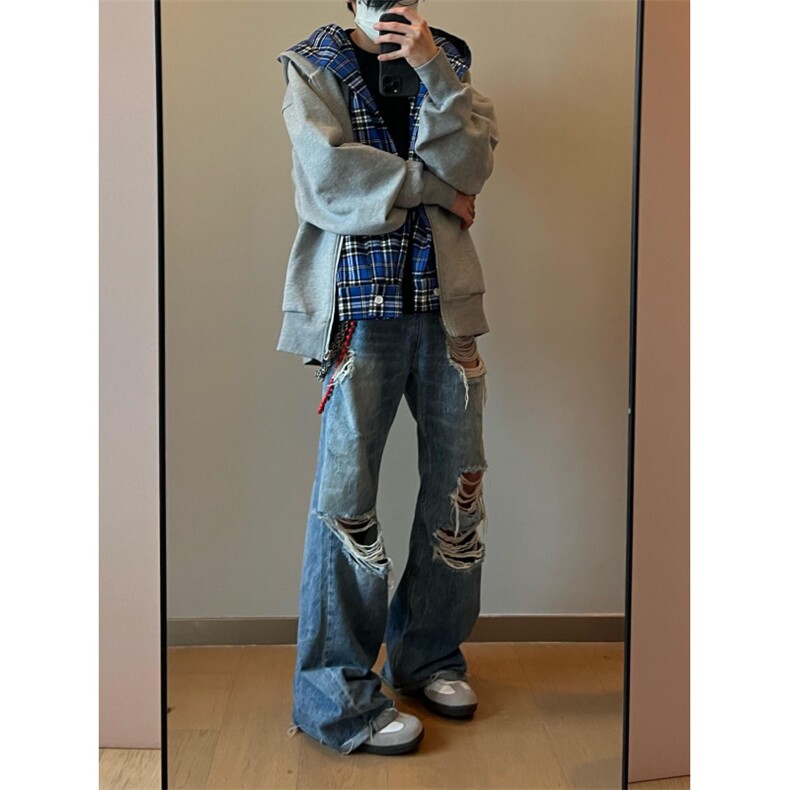 【有货】假两件格子拼接卫衣男款设计感连帽开衫外套JL97LL-特P68,男装卫衣,星座1007（原301D）