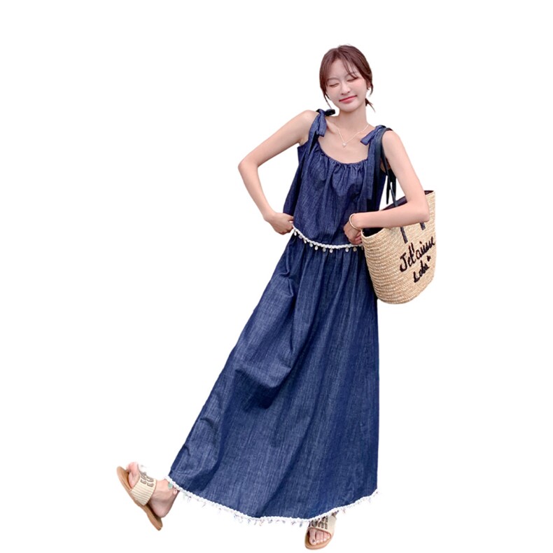 牛仔休闲时尚套装女2025年夏季新款薄款透气吊带上衣半身裙两件套,女装套装/套裙,浙宝220