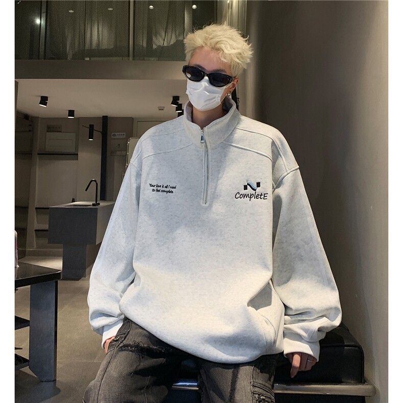 主推 美式复古绣花学院风半拉链卫衣宽松外套男女 D363 P58图片