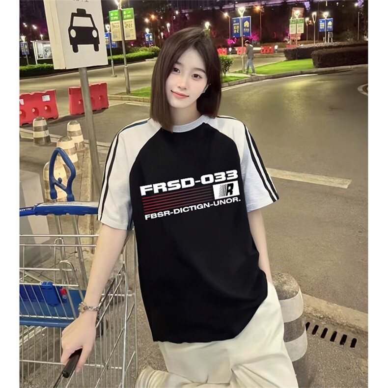 抖音得物品质二开240克宽松纯棉美式潮牌插肩三杠织带短袖T恤图片