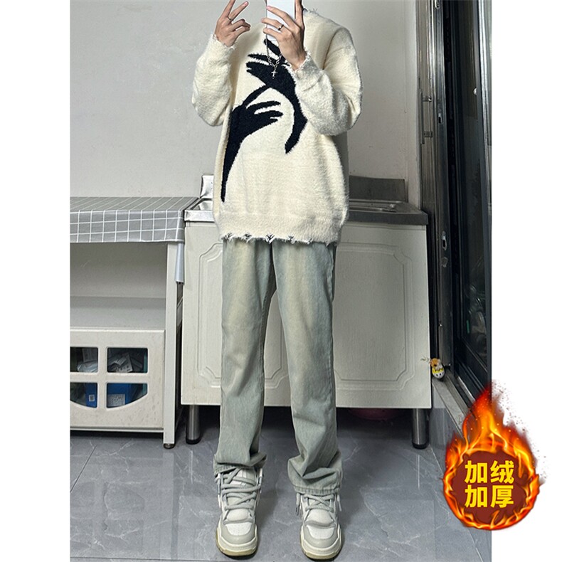 B221美式ins高街加厚加绒牛仔裤LK22087-P55控78加绒P65控88,男装牛仔裤,电商B221