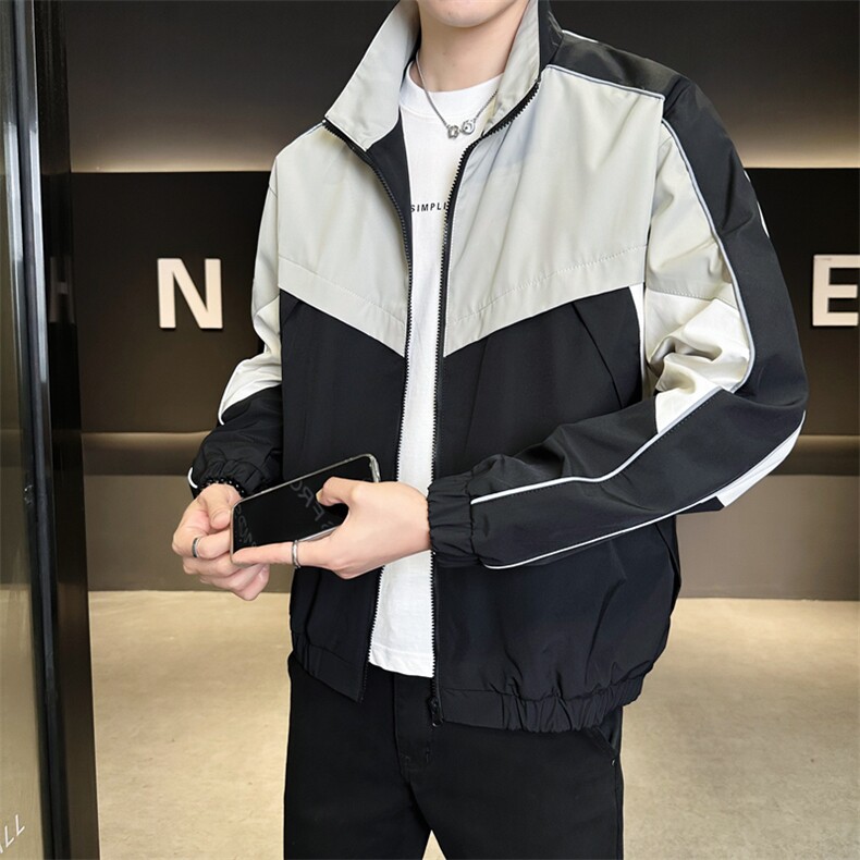 复古撞色拼接立领冲锋衣外套男开衫外套夹克棒球服JK01577-P68,男装夹克,星座308B-2