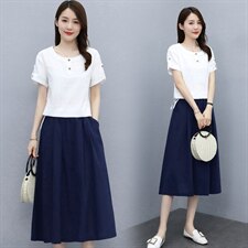 罗得堡2021夏装新款时尚套裙两件套9018，女装套装/套裙，罗得堡