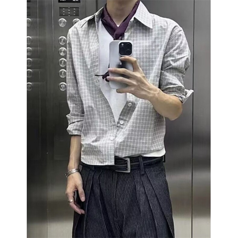 工装衬衫男潮牌宽松长袖免烫防晒条纹衬衣棉麻透气寸衫CS69,男装防晒衣,星座1116A（原606A-3）