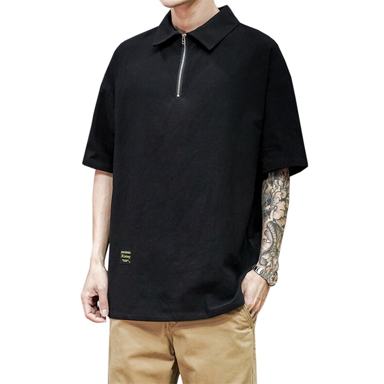 灰墙夏季翻领拉链新款短袖体恤衫潮男宽松大码polo衫T2006P35,男装Polo衫,电商A177