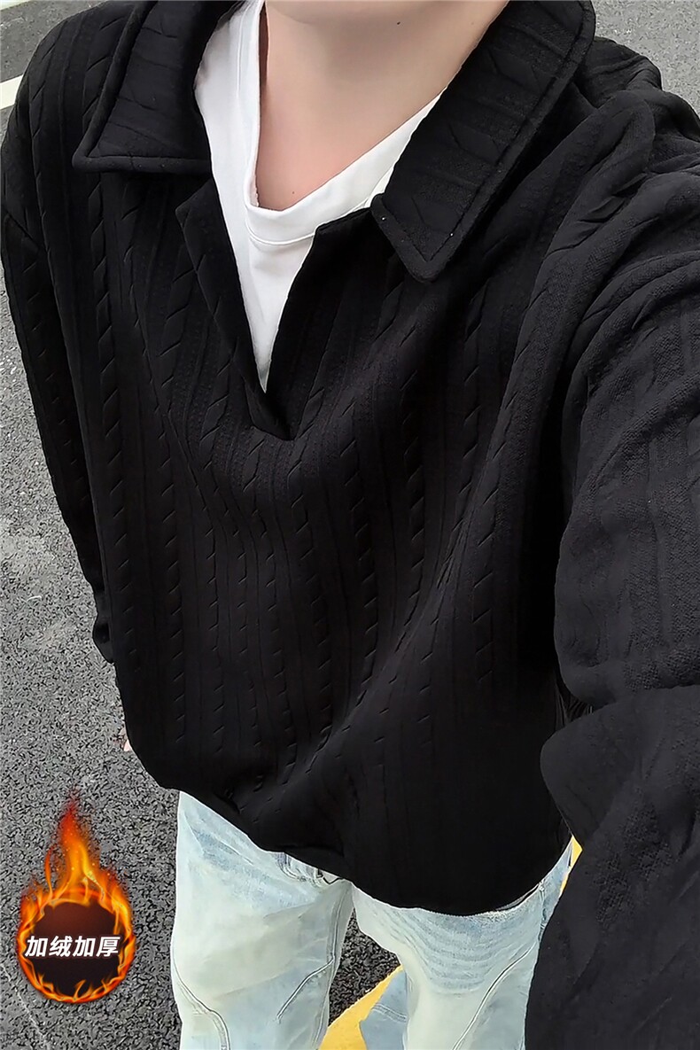 假两件卫衣男秋冬加绒加厚提花无帽打底衫宽松大码上衣WY008加绒,男装T恤,电商B312