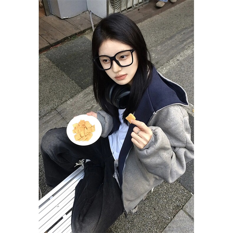 抖音得物高品质二开26春装美式重磅宽松结构双面连帽卫衣外套W68,女装短外套,电商A486