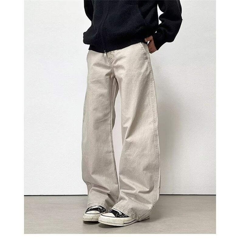 美式复古直筒阔腿裤宽松潮牌松解构休闲裤弯刀工装裤LN13622-P58，男装工装外套，星座1008
