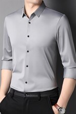 秋季中年纯色冰丝衬衫男士长袖爸爸商务休闲正装春秋薄款免烫衬衣，男装衬衫，电商B212（原钱塘6029）