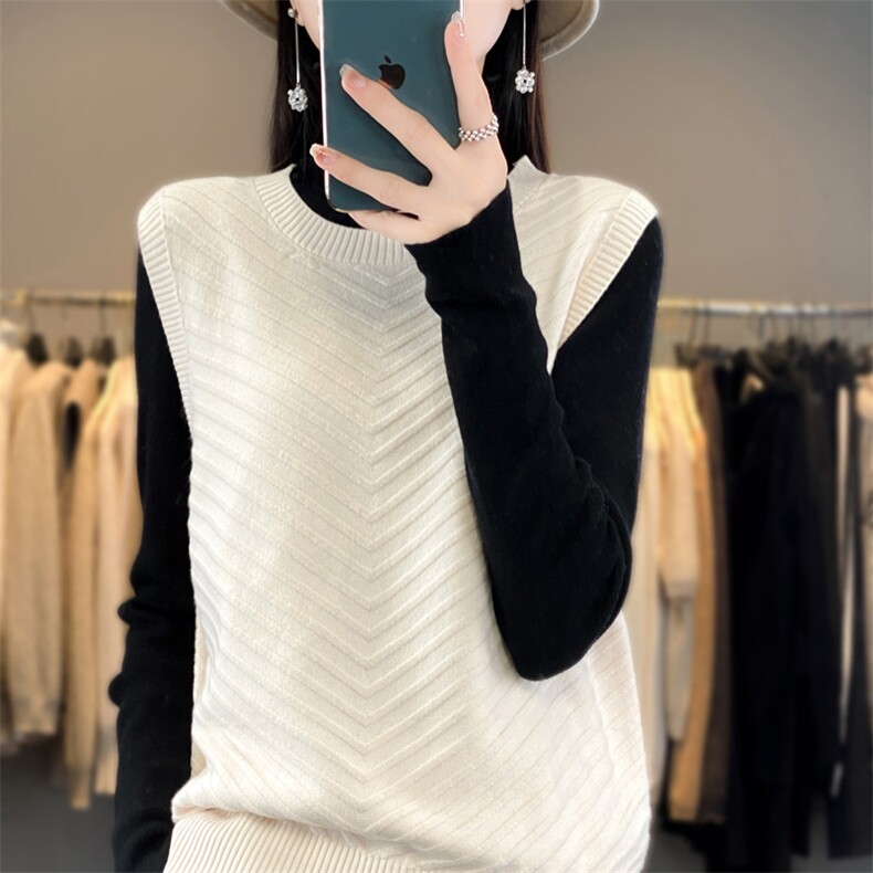 圆领毛衣女2024年秋冬新款内搭打底针织衫马甲上衣,女装马甲,贵皇网供仓