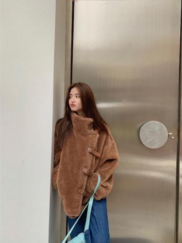 ZAF2019网红超火短款皮带扣翻领百分百羊毛外套,女装,L·H·X