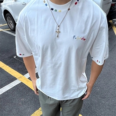 万针全刺绣工艺高品质260克双纱纯棉美式高街短袖T恤特P33，男装T恤，电商A486-1