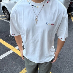 万针全刺绣工艺 高品质260克双纱纯棉美式高街短袖T恤 特P33图片