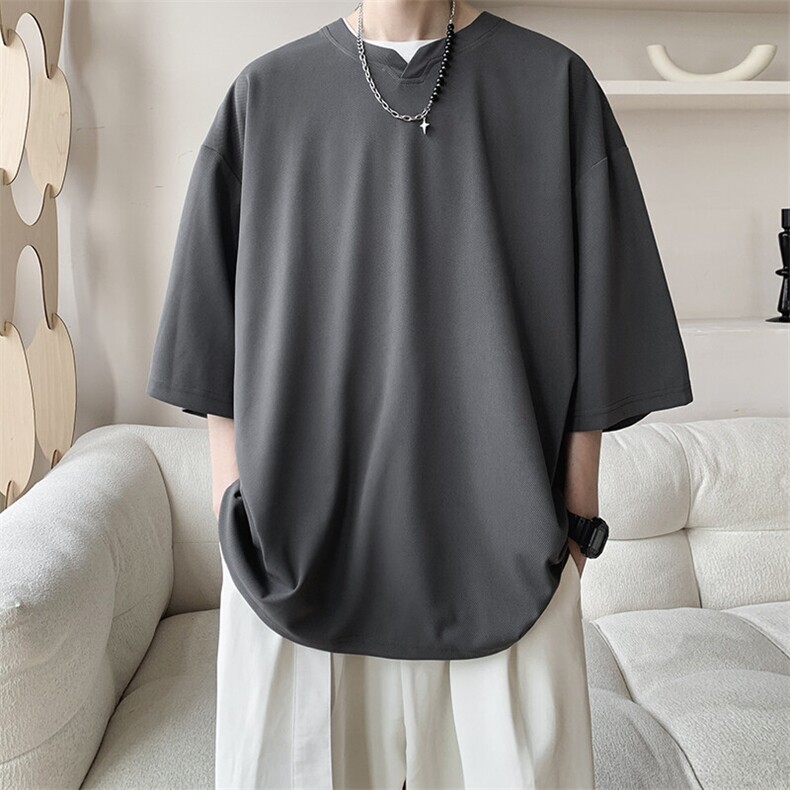 8XL-M冰丝凉感短袖T恤夏季大码V领垂感五分半袖体恤衫DX1206/P35,男装T恤,电商B238