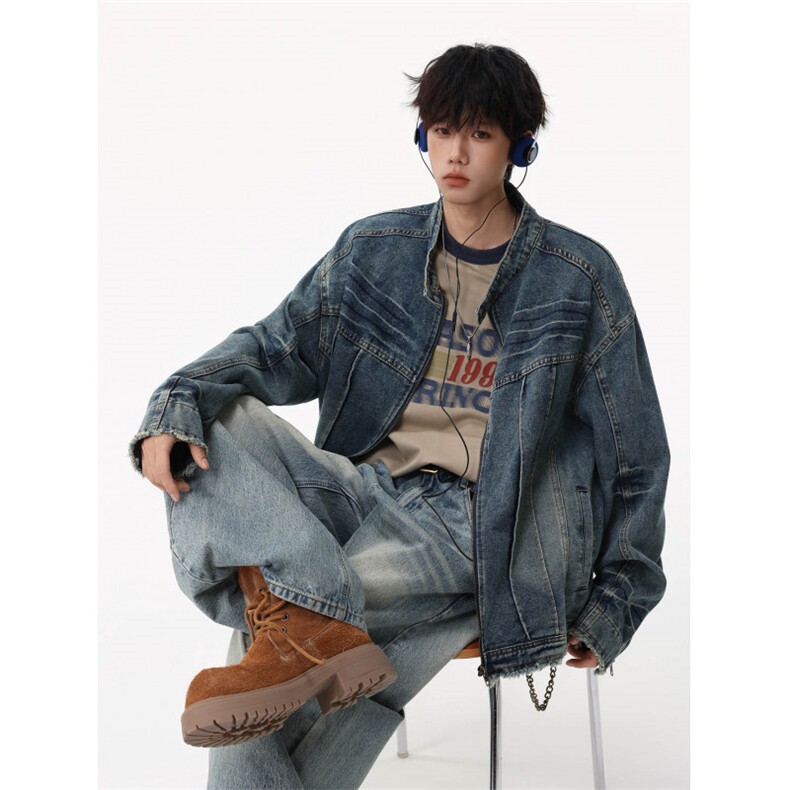 美式复古设计感机甲感牛仔外套立领夹克上衣潮牌JK0451-P78，男装工装外套，星座308B-2