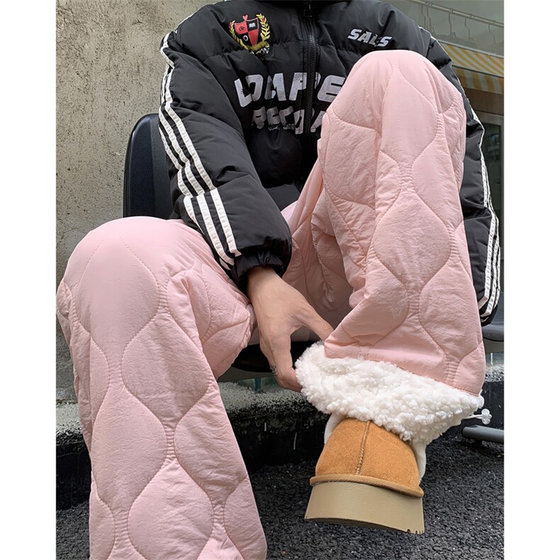 羊羔绒羽绒棉裤男冬季加厚抗寒直筒休闲裤美式复古运动长裤,男装休闲裤,星座410-7
