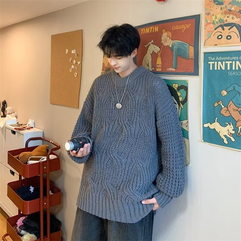 B303P52秋季拼色圆领毛衣男美式复古潮牌宽松,男装针织衫/毛衣,星座512-6