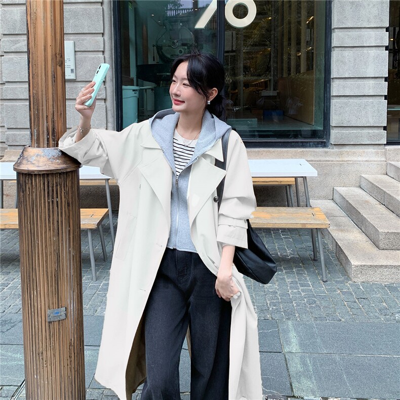 【现货】时尚减龄连帽拼色可脱卸帽宽松休闲风衣外套女秋新款,女装风衣,2C238