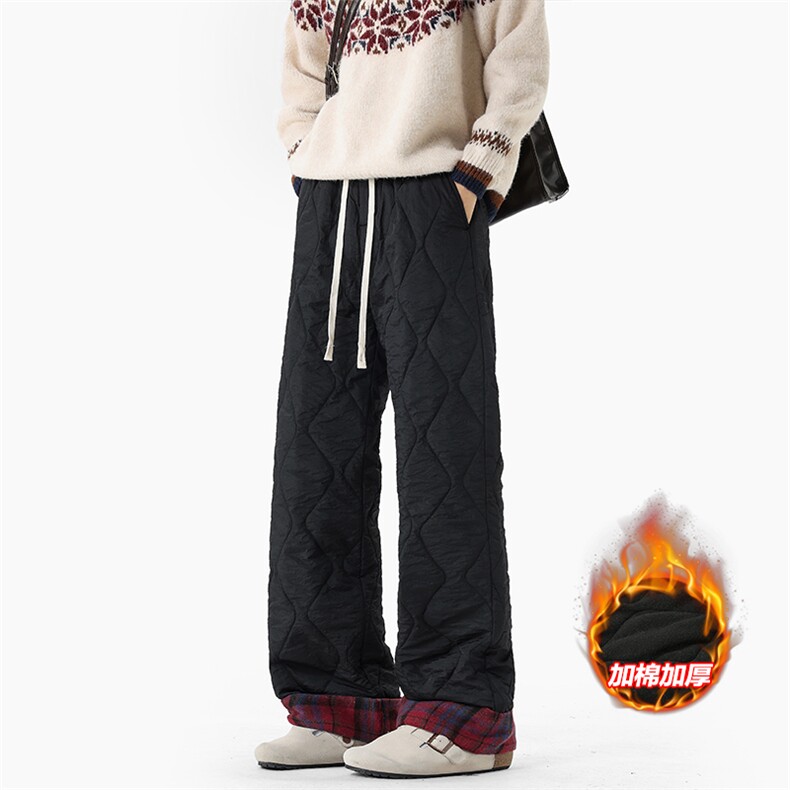 美式葫芦纹翻边拼接格子大码舒适夹棉棉裤男K24155J加棉特P33控65，男装棉裤，电商A001