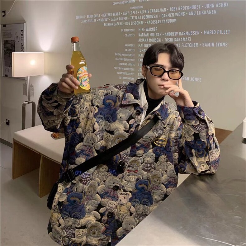 美式hiphop炸街满印小熊薄款外套Y6531P50图片