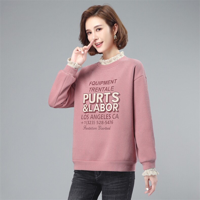 2022年秋季新款加绒加厚卫衣女长袖韩版宽松显瘦上衣服打底衫女棉，女装卫衣/绒衫，简韵佳