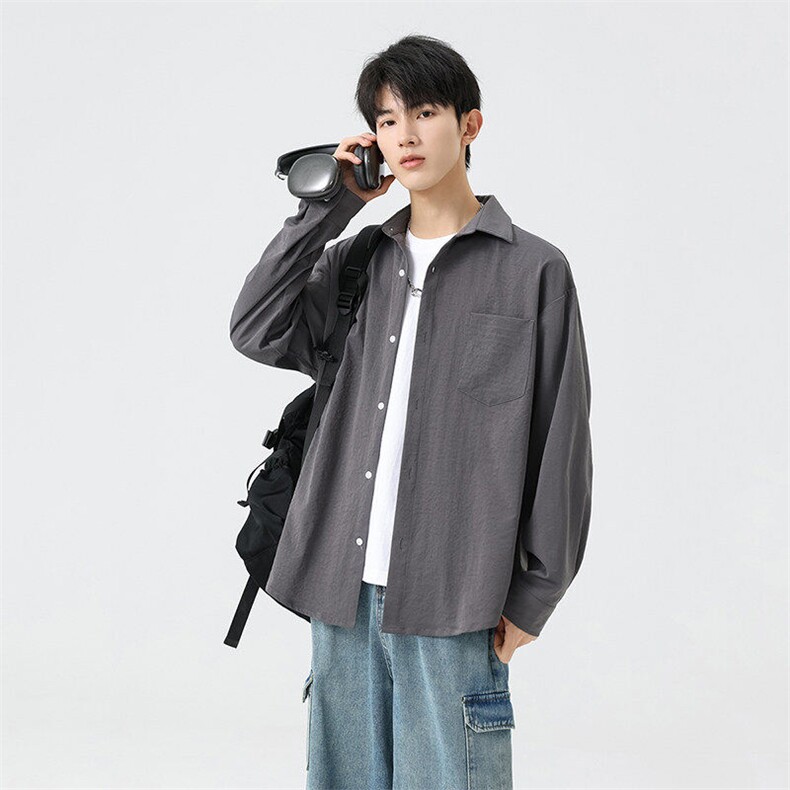 秋季纯色长袖衬衣男宽松落肩质感衬衫外套DSA157B-CS4222-特P40,男装衬衫,电商A157B