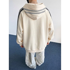 高品质春装新款男女美式高街宽松纯色拼接织带撞色连帽卫衣FM18，男装卫衣，电商A486