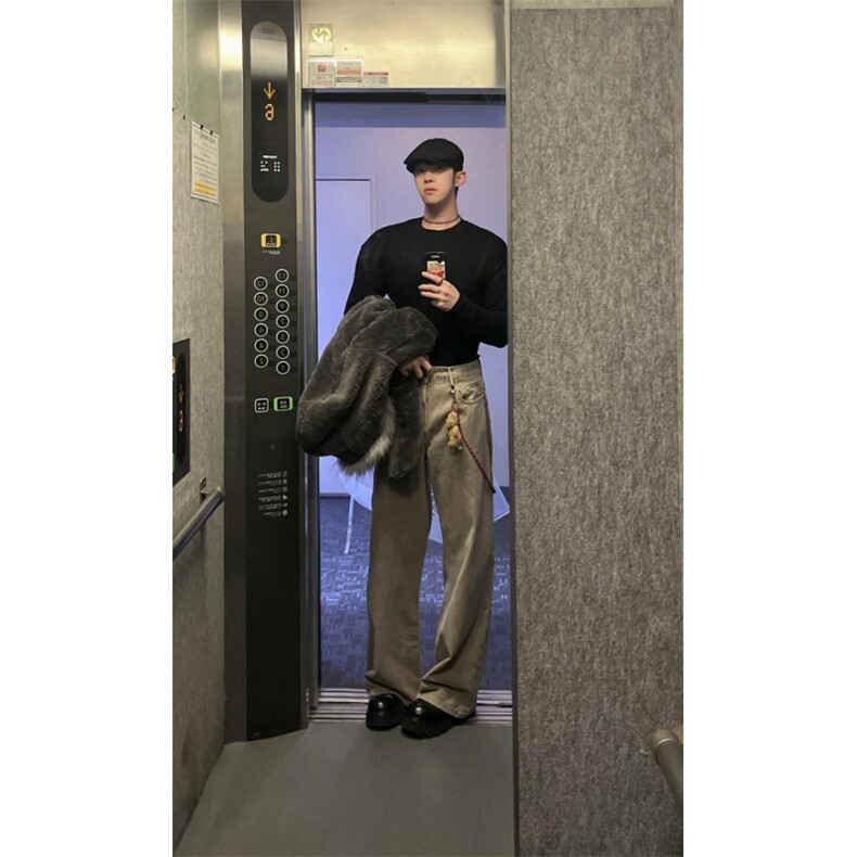 【有货】W200LL-特P100cleanfit黑色毛绒外套男冬季高级感,男装夹克,星座1007（原301D）
