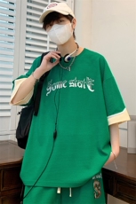 夏季撞色华夫格运动短裤T恤男女冰感休闲短袖套装6617-P70控价98，男装T恤，电商A441-1