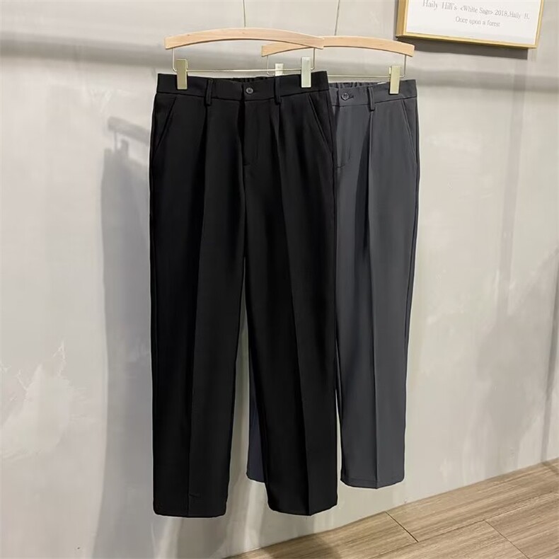 西装裤子男生春秋款百搭宽松直筒九分休闲裤HK99P40图片