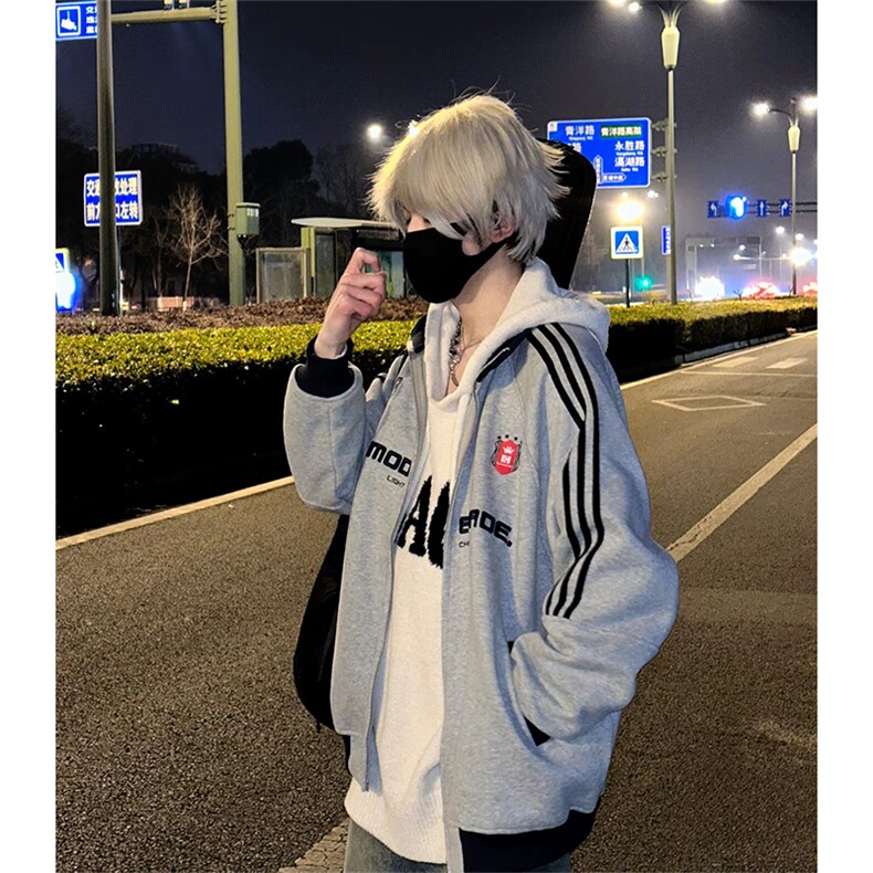 抖音得物美式高街重磅结构设计拼接织带立领印花卫衣外套ACM4201,女装短外套,电商A443
